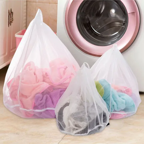 Thickened Nylon Fine Mesh Laundry Bag For Washing Machine Drawstring Wash Bag For Sweater Underwear Home Clothing Protection