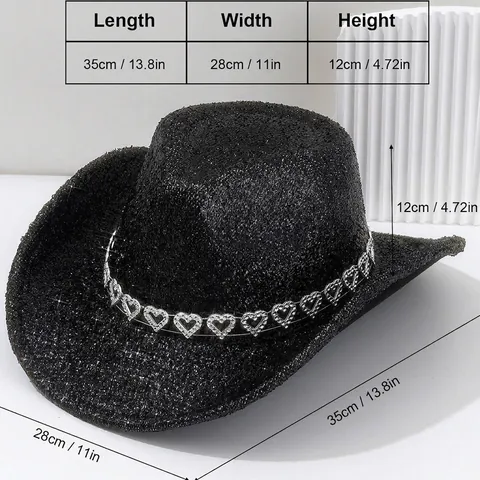 Y2K Glitzer Herz Strass Cowboyhut Für Damen Musikfestival Geburtstagsparty Sweet Cool Spice Girl Stil Western Kostüm Hut