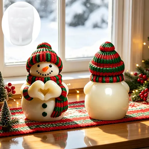 Stampo in Silicone per Pupazzo di Neve 3D di Natale per la Produzione di Candele Fai-da-te Pupazzo di Neve con Gesto del Cuore Stampo per Sapone Strumenti per la Cottura