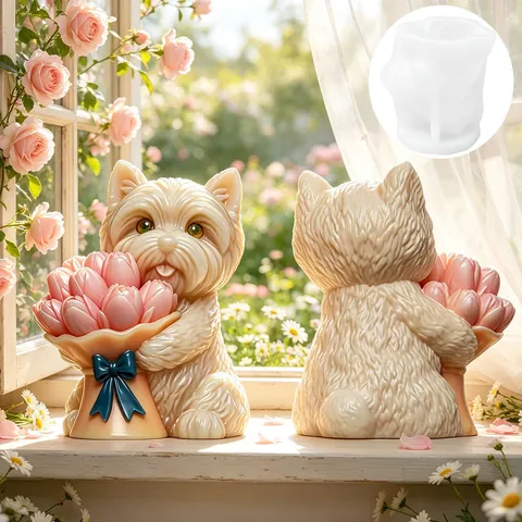 West Highland White Terrier Tulpe Silikonform 3D Tier DIY Kerze Seife Gips Herstellung Werkzeug Valentinstag Geschenk