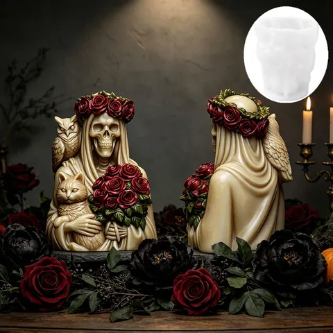 3D Gothic Skeleton Silicone Mold With Rose Cat Owl Design DIY Scented Candle Plaster Resin Mold For Halloween Decor
