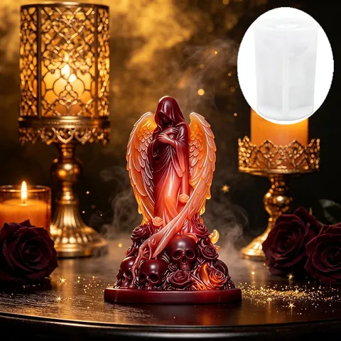 Angel Skull Rose Silicone Mold Gothic Winged Girl Praying Statue DIY Aroma Candle Resin Mold Halloween Dark Gothic Art Craft