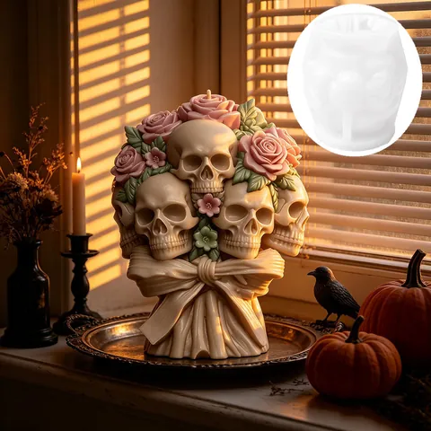 Halloween Rose Skull Silicone Mold 3D Skeleton Bouquet DIY Craft Mold For Aromatherapy Candle Gypsum Soap Making Gothic Home Decor