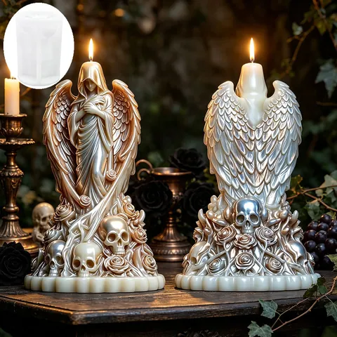 Angel Skull Rose Silicone Mold Gothic Winged Girl Praying Statue DIY Aroma Candle Resin Mold Halloween Dark Gothic Art Craft