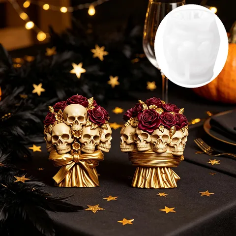 Halloween Rose Skull Silicone Mold 3D Skeleton Bouquet DIY Craft Mold For Aromatherapy Candle Gypsum Soap Making Gothic Home Decor