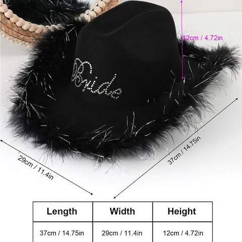 Cappello da Sposa Cowboy Occidentale Con Piume E Lettere In Strass Per Addio Al Nubilato Matrimonio Fotografia Donna
