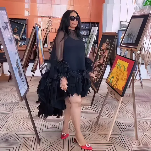 African Fashion Mesh Splicing Feather Dress For Women Elegant Sexy Banquet Set White Black Mesh Tulle Dress With Inner Camisole