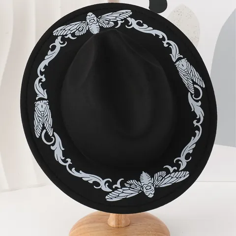 Vintage Western Style Black Fedora Hat With Butterfly 3D Embroidery For Women Men Wide Brim Felt Cowboy Hat Retro Artistic Travel Sun Hat