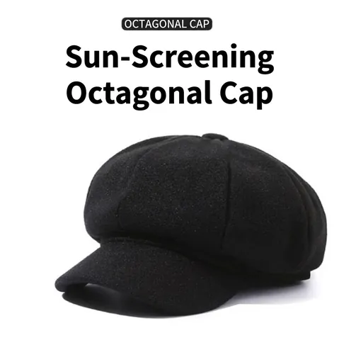 Unisex Retro Polyester Solid Color Octagonal Newsboy Cap Autumn Winter Warm Beret Hat With Short Brim For Outdoor Daily Fashion