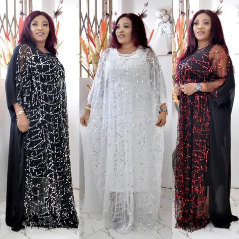 Women African Kaftan Sequin Maxi Dress With Inner Slip Ethnic Sequin Fringe Kaftan Loose Fit Party Banquet Robe Dress
