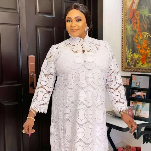 Women's African Ethnic Style White Guipure Lace Maxi Dress Elegant Hollow Out Long Sleeve Standing Collar Wedding Party Plus Size Dress