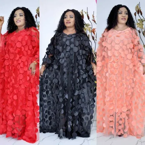 Women's African Plus Size Maxi Dress 3D Floral Embroidery Chiffon Kaftan Abaya Large Swing Ethnic Party Evening Dress