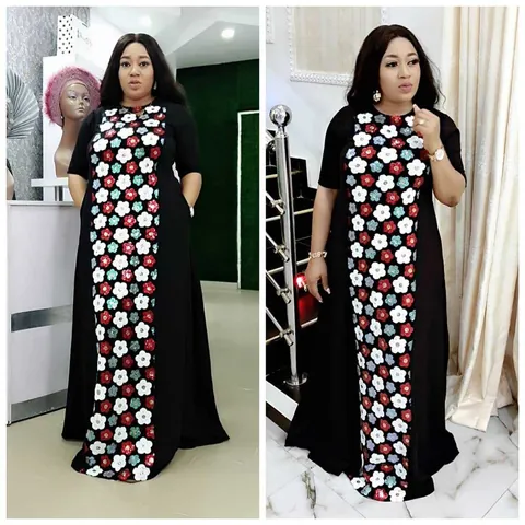 African Women Plus Size Maxi Dress Nylon Rhinestone Flower Patchwork Embroidered Kaftan Party Robe Evening Gown