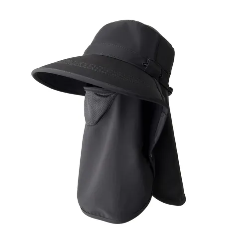 Women Sun Protection Hat With Removable Face Mask Neck Flap Breathable Polyester Cotton Woven Wide Brim Outdoor UV Sun Hat