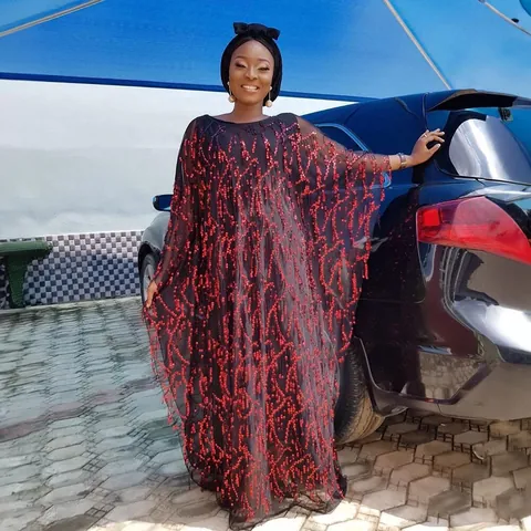 Women African Kaftan Sequin Maxi Dress With Inner Slip Ethnic Sequin Fringe Kaftan Loose Fit Party Banquet Robe Dress