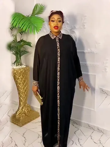 Women's African Style Leopard Print Rhinestone Loose Shirt Dress Long Robe With Inner Skirt Set Elegant Evening Gown Ethnic Kaftan Abaya