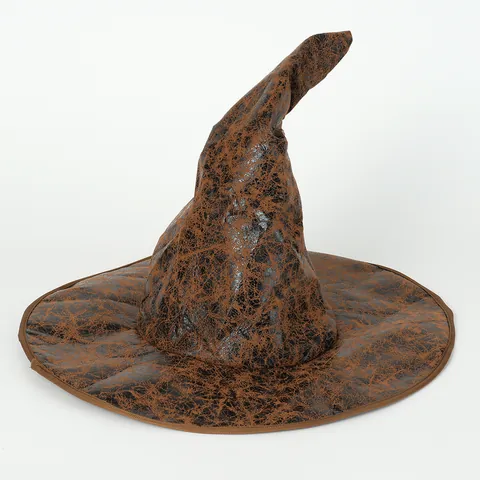 Halloween Vintage Artificial Leather Wizard Witch Hat Retro Cracked Texture Magic Hat Cosplay Party Costume Props For Unisex