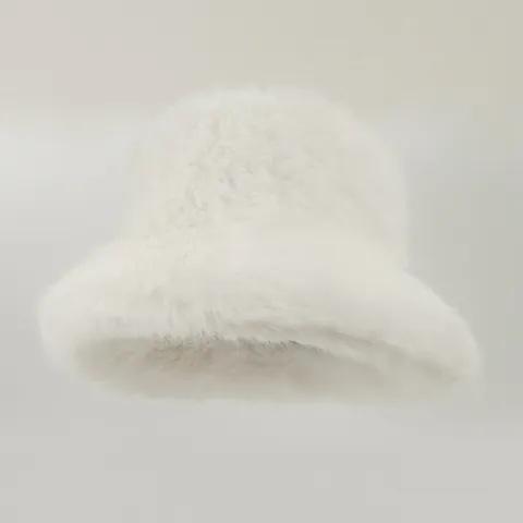 Luxurious Women Faux Fur Bucket Hat Winter Warm Plush Fluffy Solid Color Cloche Hat Fashion Commuting Outdoor Headwear