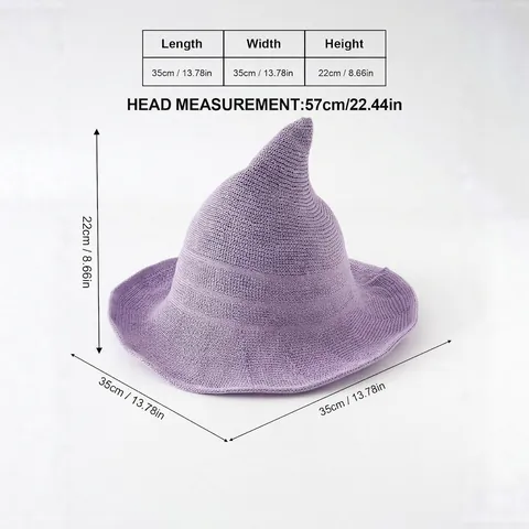 Halloween Knitted Witch Hat For Women Foldable Wizard Hat With Pointed Top Wide Brim Cosplay Party Costume Accessory