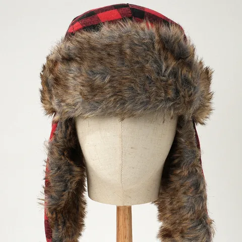 Polyester Plaid Trapper Hat Winter Warm Bomber Ushanka Hat With Ear Flaps For Men Women Skiing Hunting Outdoor Cap