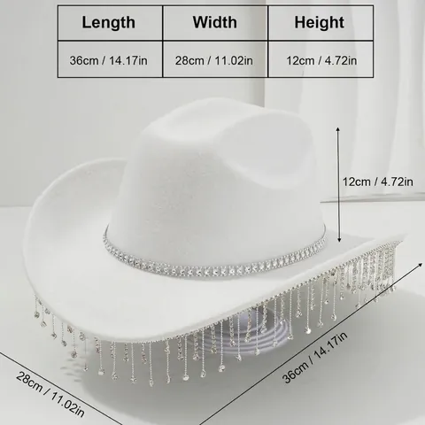 Damen Glitzer Strass Fransen Filz Cowboyhut Elegant Western Jazz Fedora Für Geburtstag Party Musik Festival Kostüm