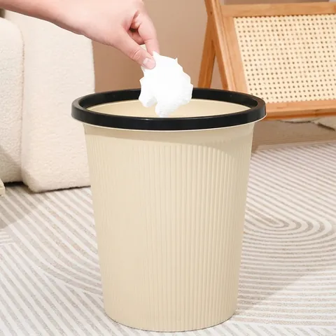 Große Kapazität Minimalistischer Kunststoff Mülleimer Mit Druckring Vertikale Streifen Abfalleimer Für Küche Büro Badezimmer