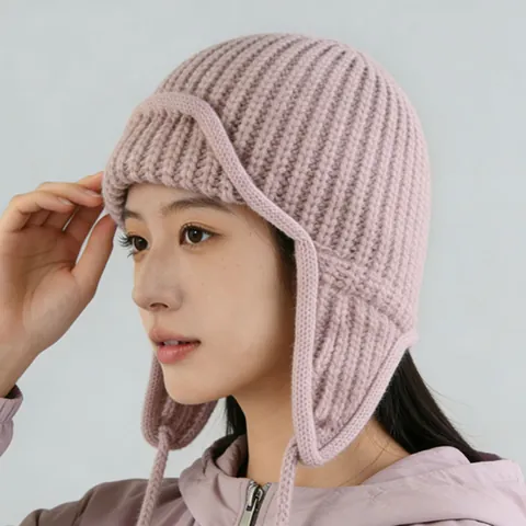 Berretto Aviatore in Maglia Invernale da Donna Caldo Paraorecchi Tinta Unita Antivento Sci Ushanka Accessorio Outdoor