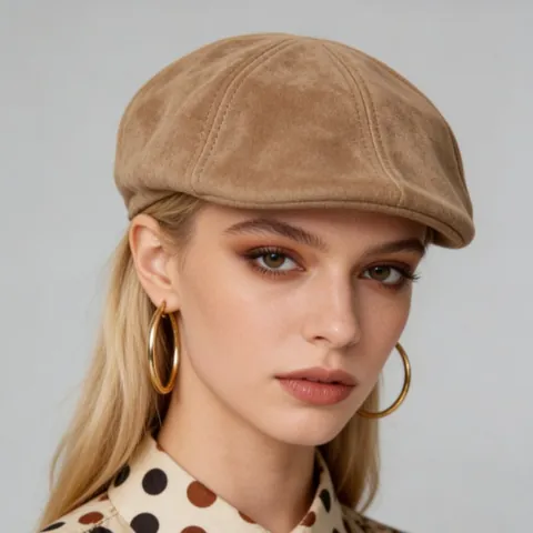 Women Retro Faux Suede Ivy Cap Newsboy Hat Japanese Style Literary Beret Fall Winter Warm Flat Cap Solid Color Headwear