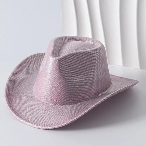 Women Metallic Luster Cowboy Hat Wide Brim Sun Protection Polyester Fedora Western Style Fashion Hat For Travel Daily Wear