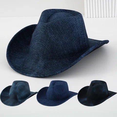 Klassieke Westerse Cowboy Fedora Hoed Voor Mannen Vrouwen Brede Rand Effen Kleur Polyester Vilten Hoed Voor Viering Afstuderen Feest Elegante Jazz Hoed
