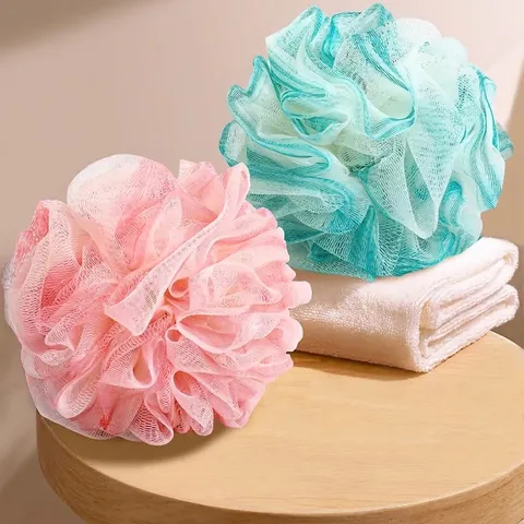Large Bath Loofah Sponge Soft Mesh Shower Ball Gradient Color PE Foaming Bath Flower With Hanging Rope Body Cleansing Tool