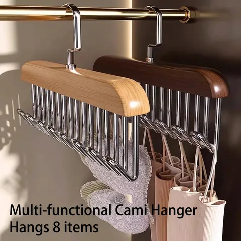 Wooden Multi Hook Hanger For Straps Vests Underwear Space Saving Closet Organizer Wavy Design Wood Garment Hanger