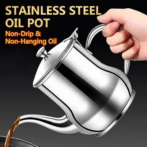 304 Stainless Steel Oil Dispenser With Filter Thickened Leakproof Large Capacity Oil Pot Kitchen Grease Filter Storage Container