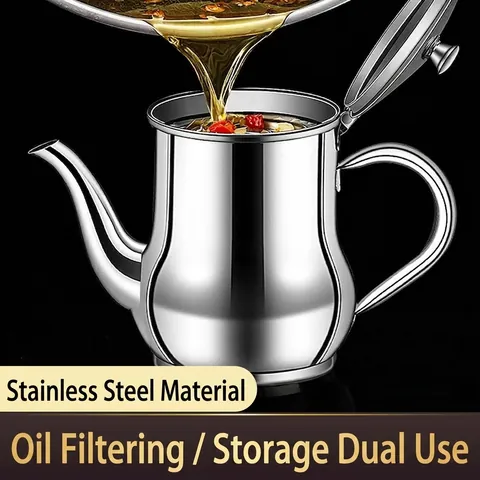 304 Stainless Steel Oil Dispenser With Filter Thickened Leakproof Large Capacity Oil Pot Kitchen Grease Filter Storage Container