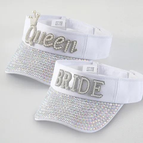 Damen Strass Künstliche Perle BRIDE QUEEN Sonnenblende Hut Polyester Verstellbar Sommer Party Hochzeit Strand Visier