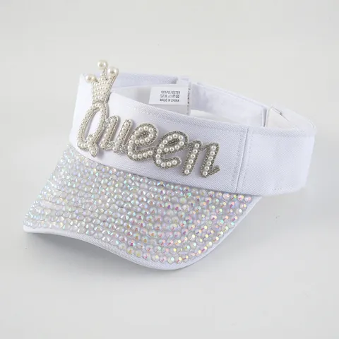Damen Strass Künstliche Perle BRIDE QUEEN Sonnenblende Hut Polyester Verstellbar Sommer Party Hochzeit Strand Visier