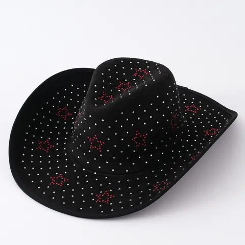 Cappello da Cowboy Occidentale Y2K Camoscio Strass Motivo Stella Per Uomo Donna Vintage Party Jazz Fedora