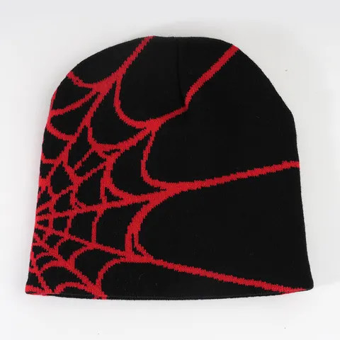 Spinnennetz Muster Jacquard Strickmütze Beanie Unisex Streetwear Hip Hop Winter Warm Beanie Für Damen Herren Outdoor Reise Schwarz Rot
