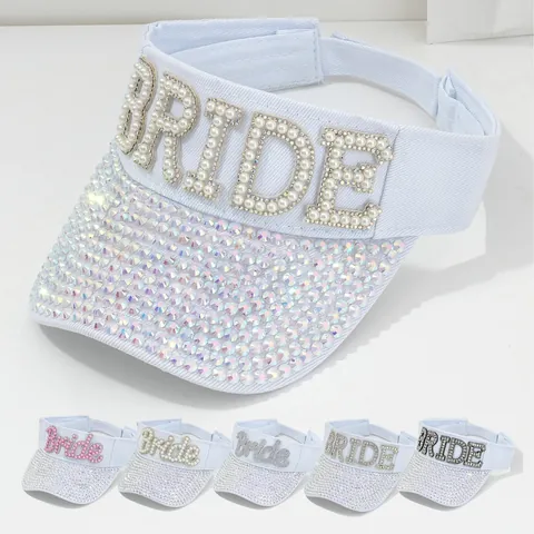 Sombrero de Visera para Mujer Diamante de Imitación Perla Artificial Letras Bride Lentejuelas Brillantes Visera Ajustable