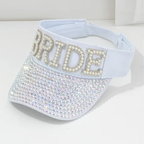 Sombrero de Visera para Mujer Diamante de Imitación Perla Artificial Letras Bride Lentejuelas Brillantes Visera Ajustable