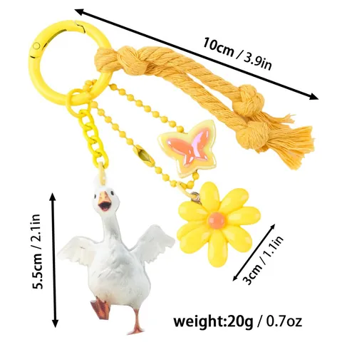 Ins Style Silicone Acrylic Goose Flower Butterfly Keychain Bag Pendant Charm Macaron Color Bead Chain Car Key Ring For Women Gift