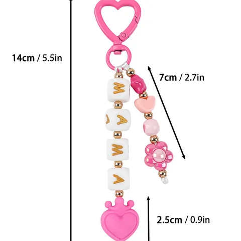 Cute Silicone Beaded Mama Keychain For Women Heart Carabiner Bag Charm Letter Beaded Pendant Keyring Accessory Gift
