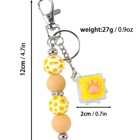 Cute Silicone Beaded Keychain With Cat Paw Fidget Keycap Decompression Toy Balloon Dog Bag Pendant For Women Girls Gift Accessory