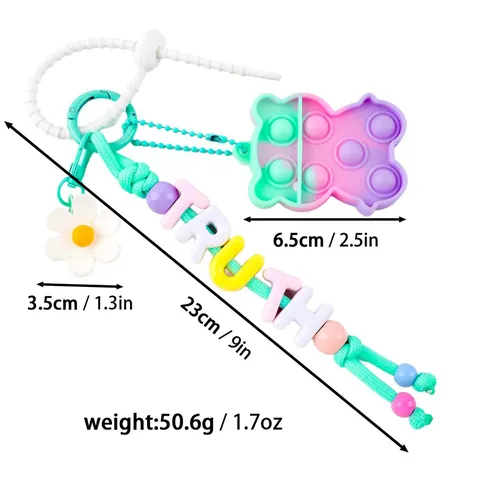 Colorful Silicone Beaded Bag Charm Silicone Pop It Stress Relief Toy Keychain Macaron Flower Alphabet Heart Bear Butterfly Pattern Pendent For Women Kids Bag Decoration Gift
