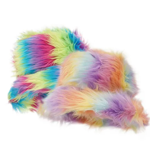 Women's Colorful Wool Faux Fur Plush Bucket Hat Winter Warm Rainbow Fisherman Hat Sweet Style Outdoor Bucket Hat
