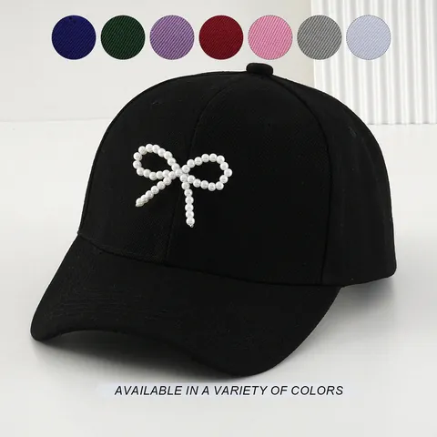 Berretto da Baseball da Donna con Fiocco di Perle Lusso Leggero Stile Mori Poliestere Perla Artificiale Regolabile Cappello