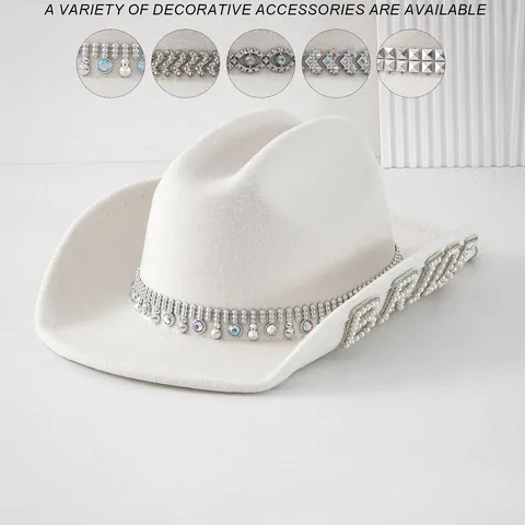 Cappello da Cowboy Bianco Sposa Di Lusso Con Nappe Di Strass E Lettere Di Perle Cappello Fedora Per Matrimonio Addio Al Nubilato Donna