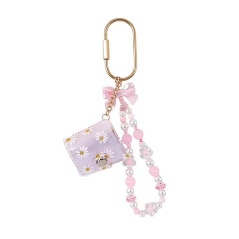 Mini Transparent Photo Album Keychain Acrylic Beaded Bracelet Bowknot Star Pendant Daisy Pattern PVC Pocket Storage Card Holder Bag Charm