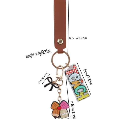 Teacher Appreciation PU Leather Acrylic Letter Keychain Apple Bow Pencil Charm Gift for Teachers Graduation Accessories