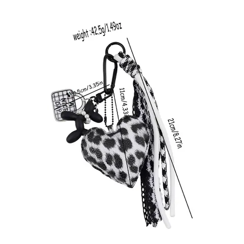Leopard Print Heart Balloon Dog Keychain Silicone Cloth Checkerboard Pattern Bag Charm For Women Gift Jewelry Accessories